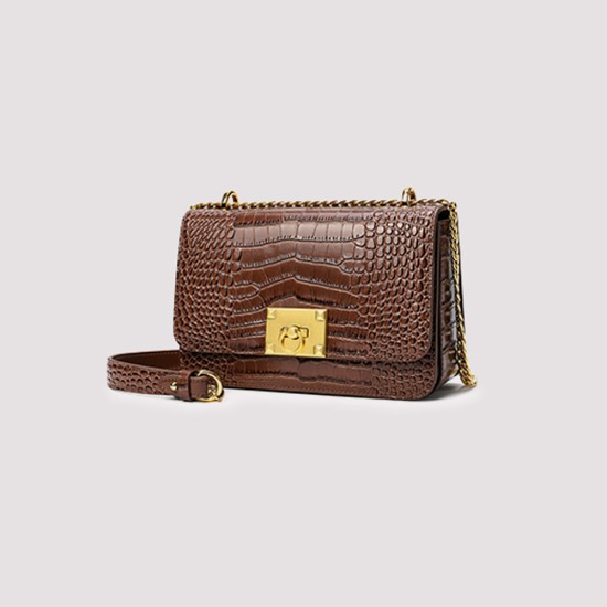 Crocodile Chain Bag, Small Square Bag, Leather Crossbody Bag - Memoo.com